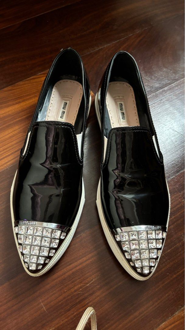 Miu Miu crystal embellished black leather shoes Carousell
