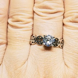 Moissanite Ring. Coin design ring. Open Ring. 18K plated copper.