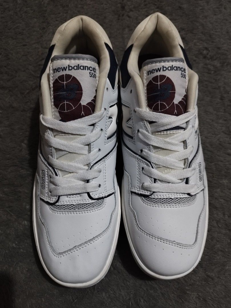 New Balance NB550 White Burgundy Size 43, Fesyen Pria, Sepatu