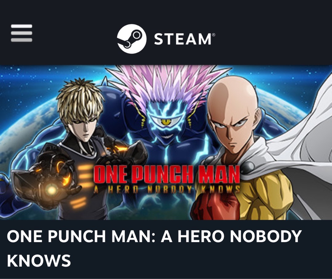 🔥ONE PUNCH MAN: A HERO NOBODY KNOWS STEAM | FULL GAME |, Hobbies & Toys,  Toys & Games on Carousell