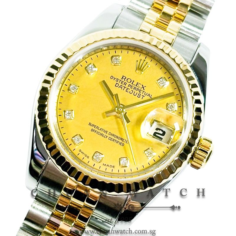 Pre Owned Rolex Ladies DateJust Two Tone 26mm 179173 Yellow Gold Crystal Diamonds Discontinued