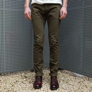 PURE BLUE JAPAN - 12OZ  SELVEDGE  RELAXED TAPERED CHINO PANTS OLIVE