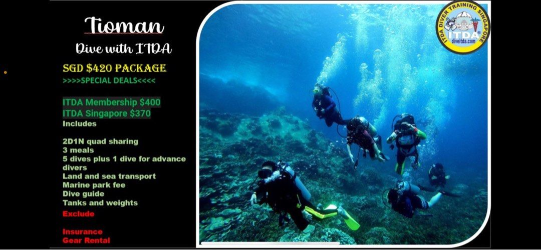 Scuba diving Trips (Category: Water Sports) located in Singapore. Submitted by itdasingapore (Listing ID 1304459621, Image 3). Description: Scuba diving trips and courses starting from s$370 Nett Tioman Gorontalo - Whale Shark, Dugong and many more Maldives - Whale shark, Tiger Shark and many more .