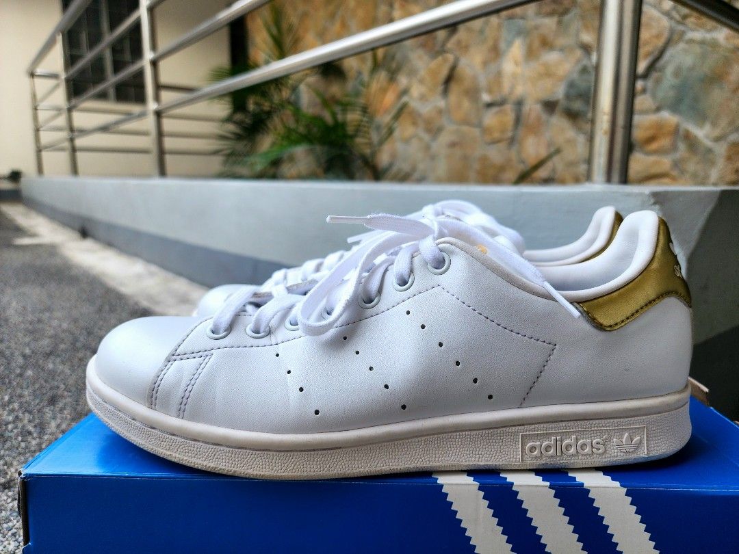 Stan Smith Shoes Adidas Shoes White with Gold Walking Shoes Women s Fashion Footwear Sneakers on Carousell
