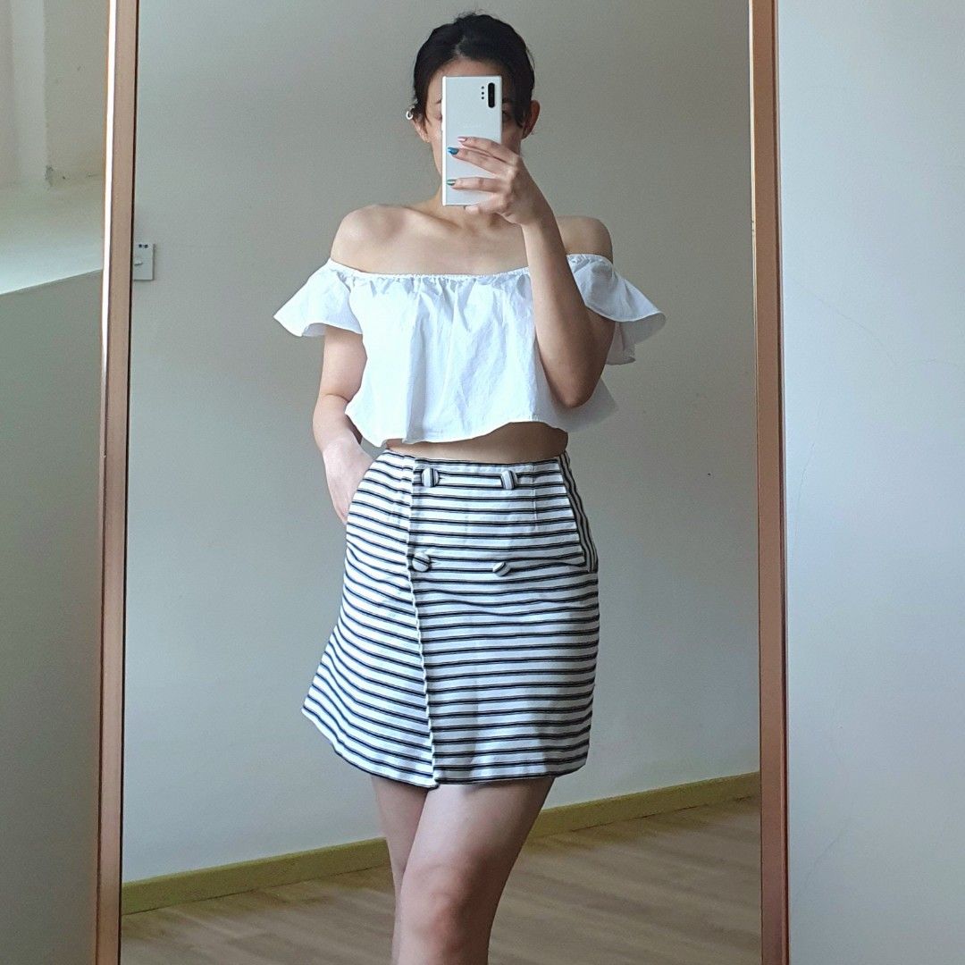 TOPSHOP High Waist Mini Stripe White Wrap Skirt Women s Fashion Bottoms Skirts on Carousell