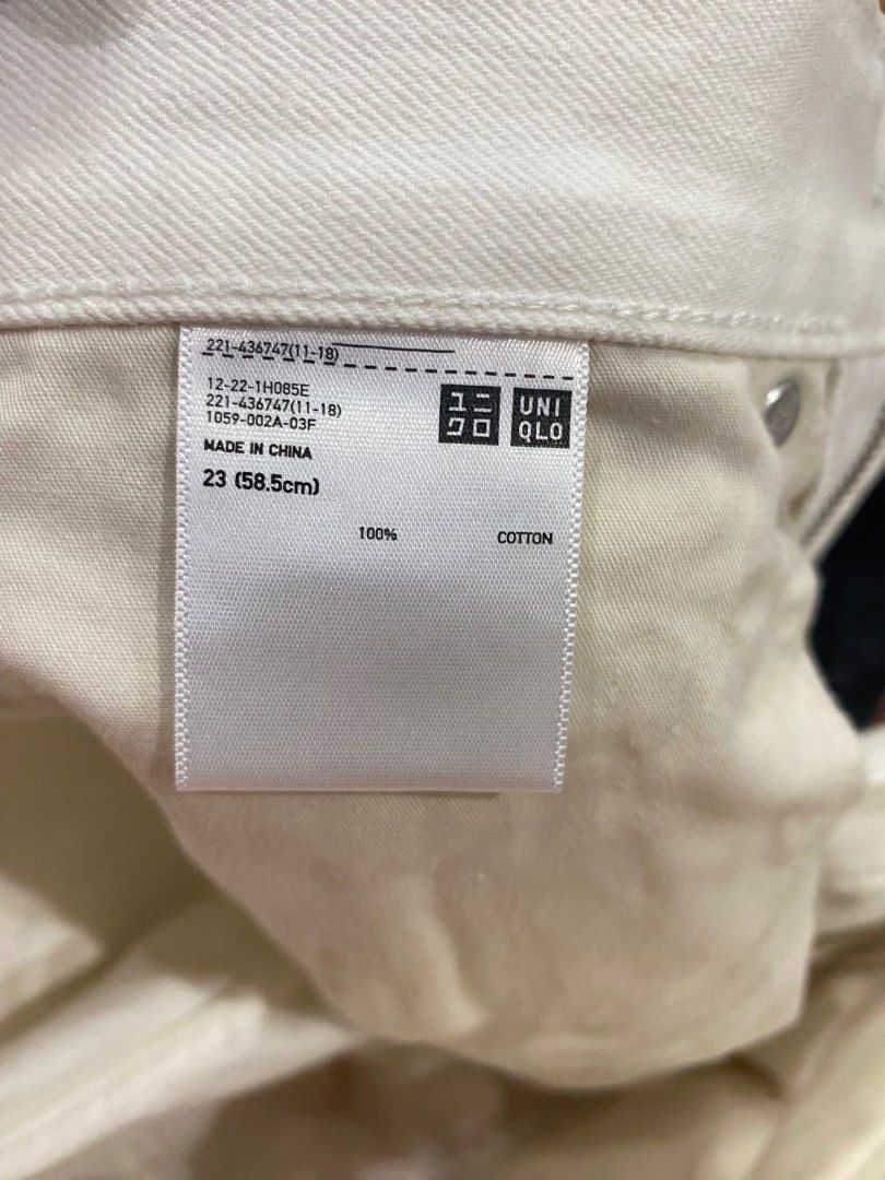 Uniqlo - White Straight Cut Denim (Category: Jeans) located in Manila. Submitted by vimcorpuz (Listing ID 1304585344, Image 2). Description: Some details: Waist: 27” Length: 35.5” Minimal stains on some parts pero a thorough wash will help! .