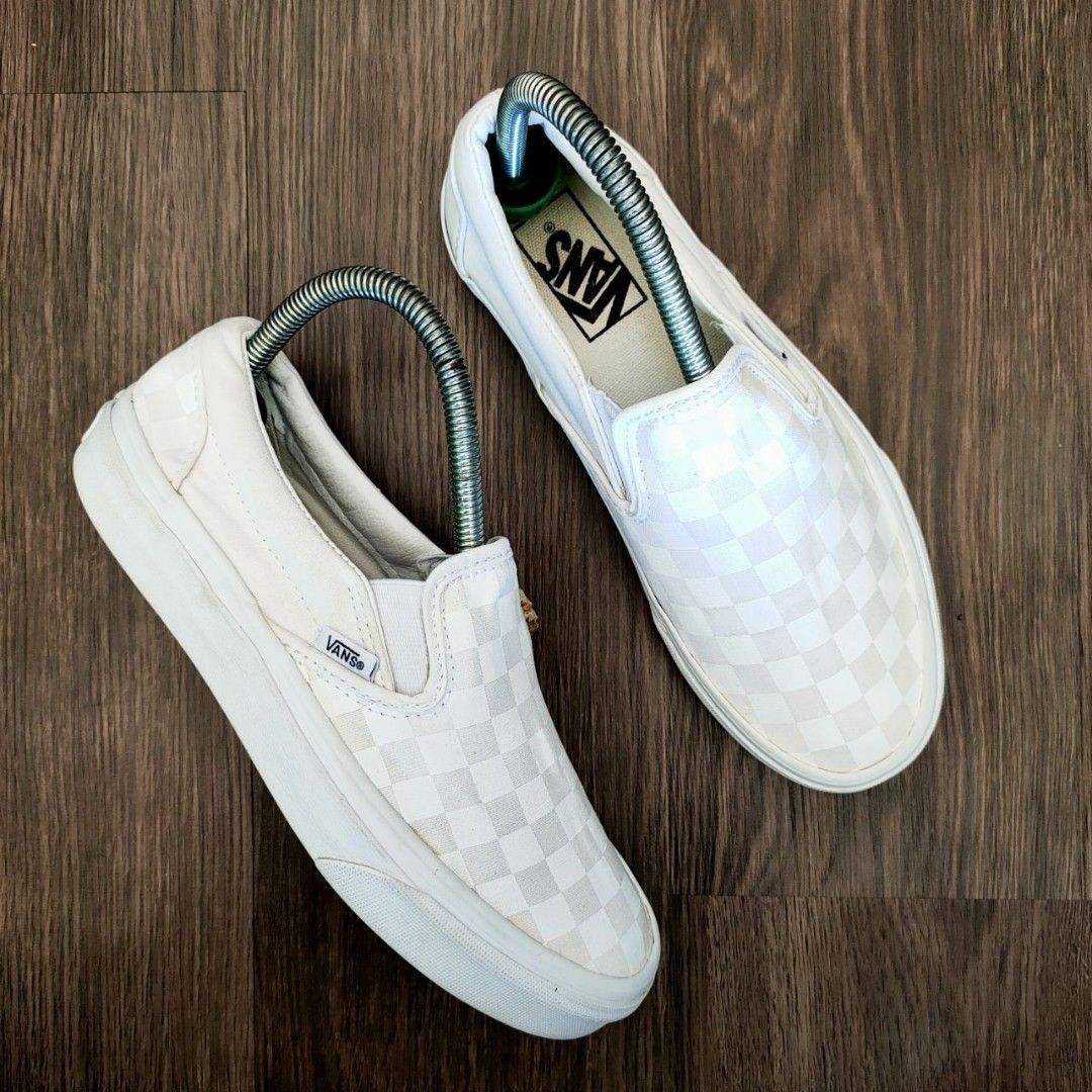All white checkered vans hotsell