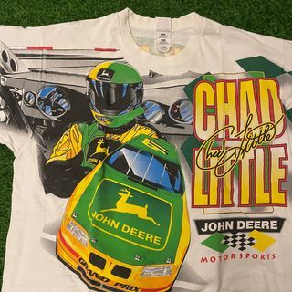 Vintage 90s Chad Little Helmet Asphalt Assault John Deere Motorsports All Over Print Nascar Shirt