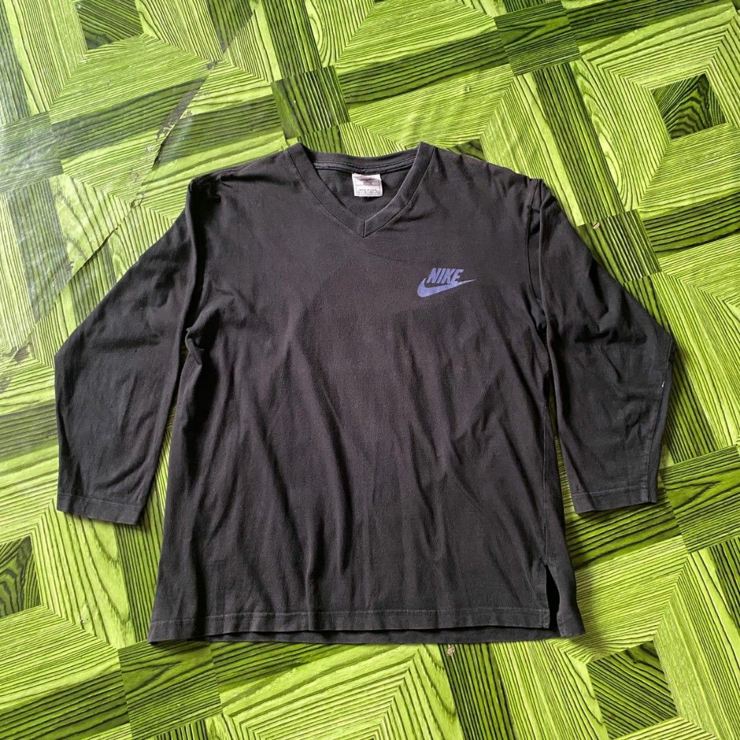 VINTAGE NIKE LONG SLEEVE TEE SHIRT V NECK MADE IN USA Men s Fashion Tops Sets Tshirts Polo Shirts on Carousell