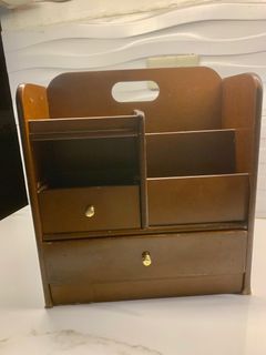 Vintage Wooden Accessories, Supplies Desk Organizer with Drawer , Compartments Wood Desktop Storage Caddy Storage Holder Organizer