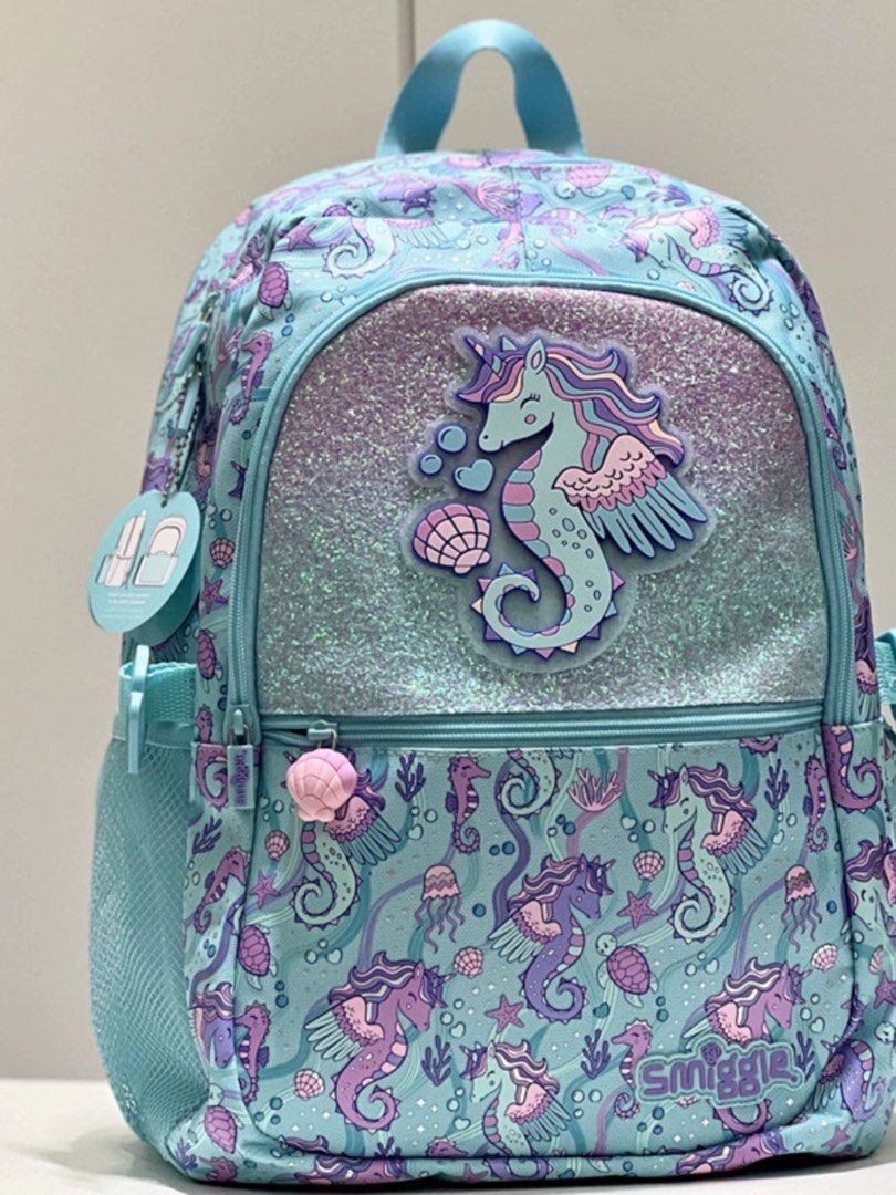 Tiffany blue unicorn princess x seahorse school bag smiggle