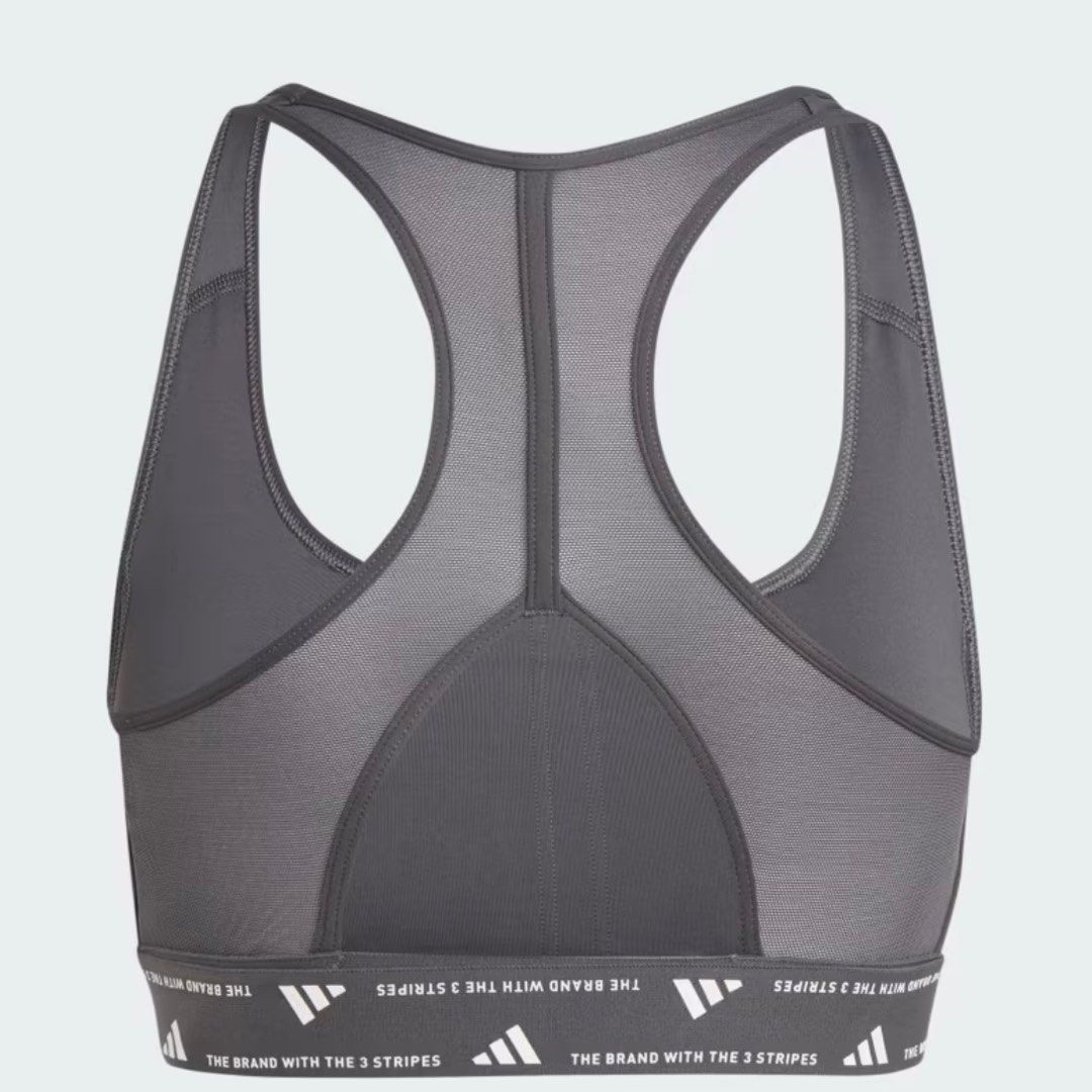 Adidas Powerimpact Train Medium-Support 3-Stripes Bra in Grey