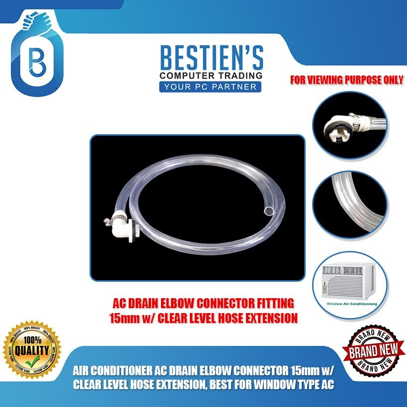 AIR CONDITIONER AC DRAIN ELBOW CONNECTOR 15mm w/ CLEAR LEVEL HOSE ...