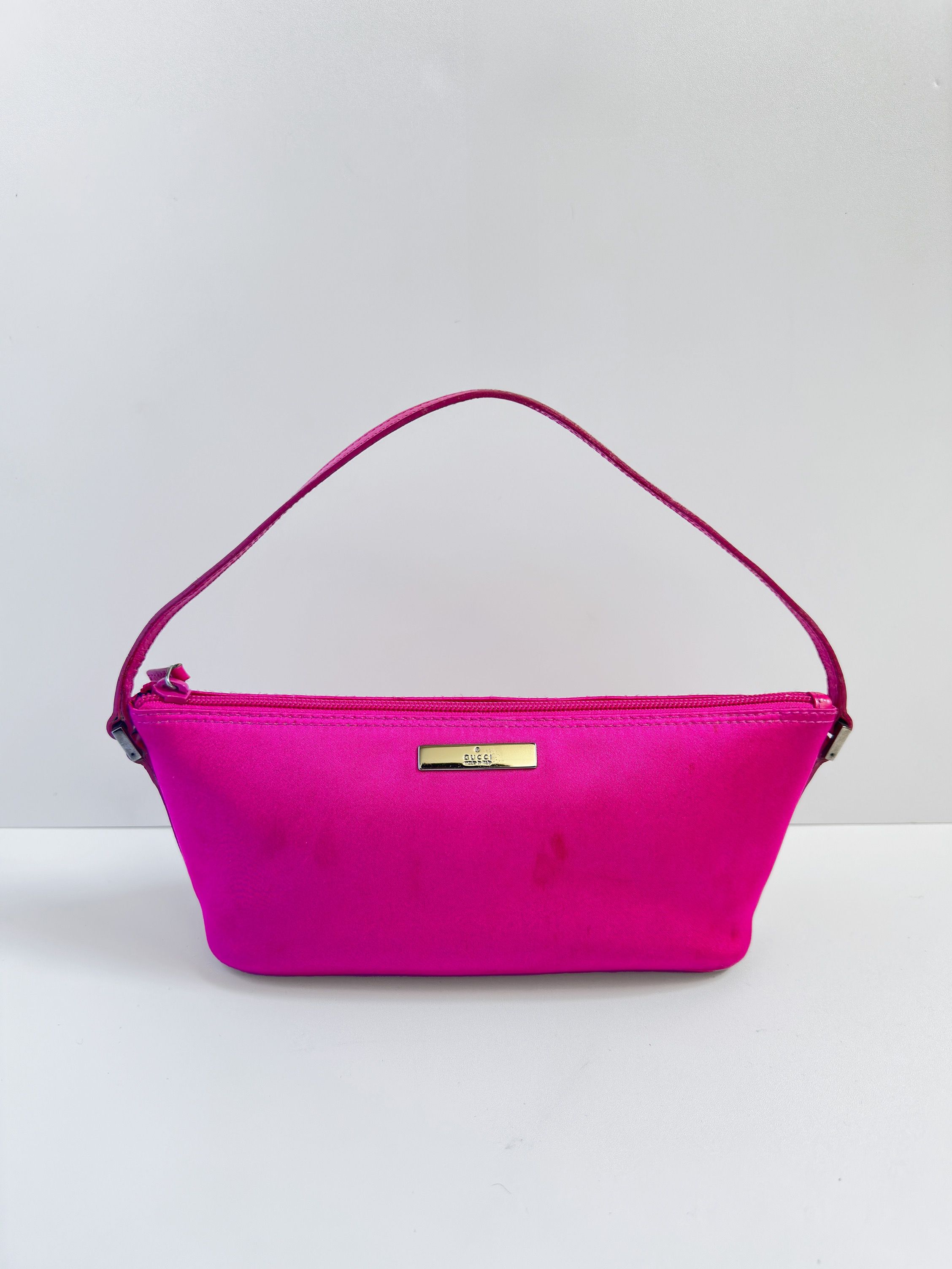 Gucci Pink Gucci Pochette Bag Gucci Pink Leather Beige GG Canvas