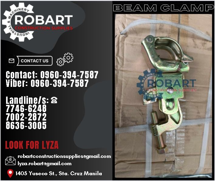 Beam Clamp (Category: Construction Tools & Equipment) located in Manila. Submitted by lyzarobart1999 (Listing ID 1304669893, Image 1). Description: Beam Clamp Size: 1 1/2 Swivel Type 𝐒𝐄𝐍𝐃 𝐔𝐒 𝐌𝐄𝐒𝐒𝐀𝐆𝐄 𝐅𝐎𝐑 𝐈𝐍𝐐𝐔𝐈𝐑𝐈𝐄𝐒 ‼️ 0 9 6 7 3 8 1 8 2 2 7 0 9 6 0 3 9 4 7 5 8 7 𝐋𝐚𝐧𝐝𝐥𝐢𝐧𝐞 𝐍𝐮𝐦𝐛𝐞𝐫𝐬: 𝟕 𝟕 𝟒 𝟔 - 𝟔 𝟐 𝟒 𝟖 / 𝟕 𝟎 𝟎 𝟐 - 𝟐 𝟖 𝟕 𝟐 / 𝟖 𝟔 𝟑 𝟔 - 𝟑 𝟎 𝟎 𝟓 𝐋𝐎𝐎𝐊 𝐅𝐎𝐑 𝐋𝐘𝐙𝐀 𝘌𝘮𝘢𝘪𝘭: 𝘳𝘰𝘣𝘢𝘳𝘵�