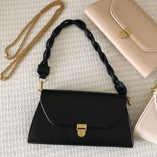 Black Clutch Chain Braid Straps Bag