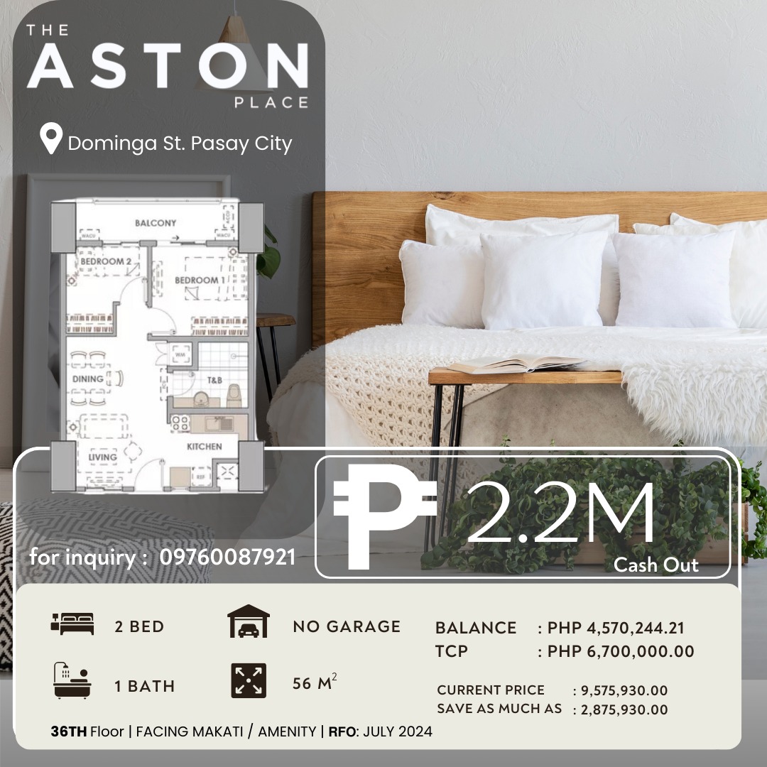 DMCI 2 Bedroom 56 sqm Balik hulog condo in Aston place Pasay City near