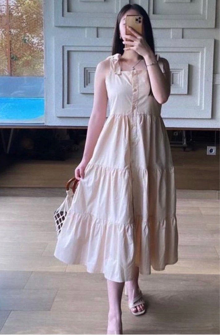 dress warna cream Promo Mineola Dress Wanita Polos V Neck - Cream M Cream Diskon 37% Di  Seller Mineola - Karet Kuningan, Kota Jakarta Selatan