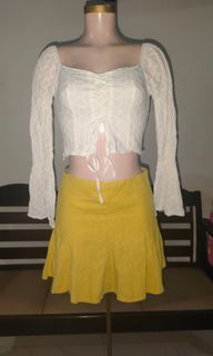 Eyelet top and linen skirt