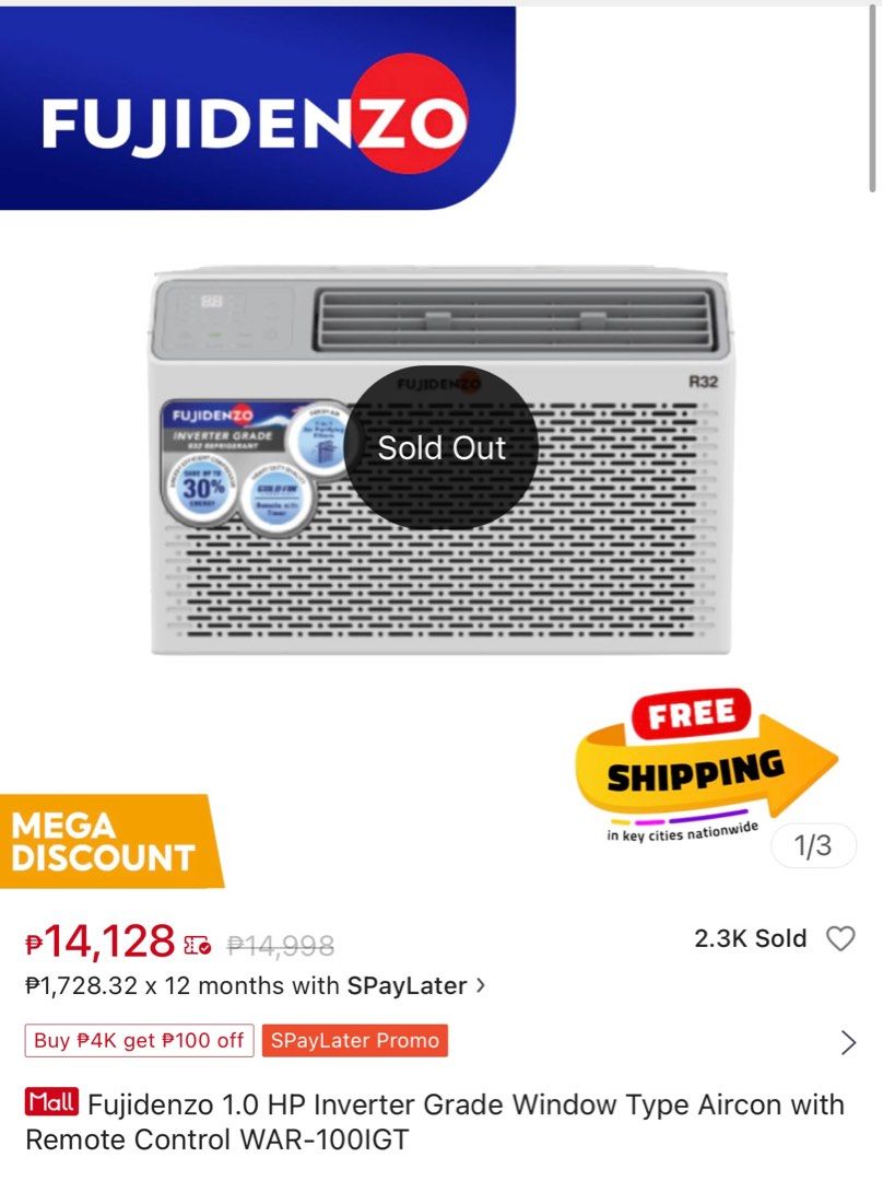 Fujidenzo 1.0 HP Inverter Grade Window Type Aircon with Remote Control ...