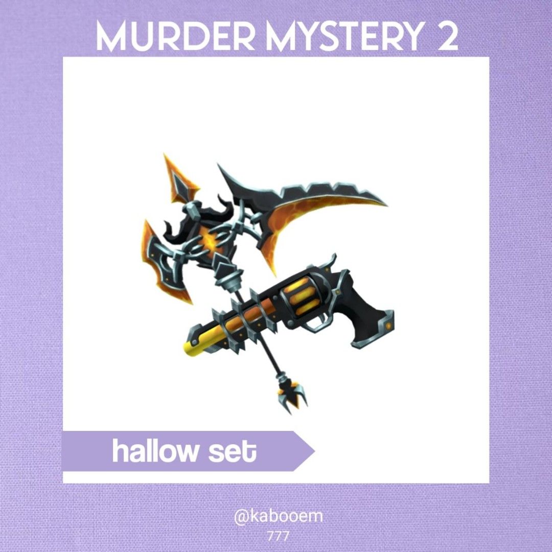 Hallow Set (Murder Mystery 2 MM2 Skins) (Category: Others) located in Manila. Submitted by kabooem (Listing ID 1304718914, Image 1). Description: Murder Mystery skin Rarity : Godly Set Price is negotiable Payment through Gcash or PayPal Direct Message me here or on my Fb account if interested..