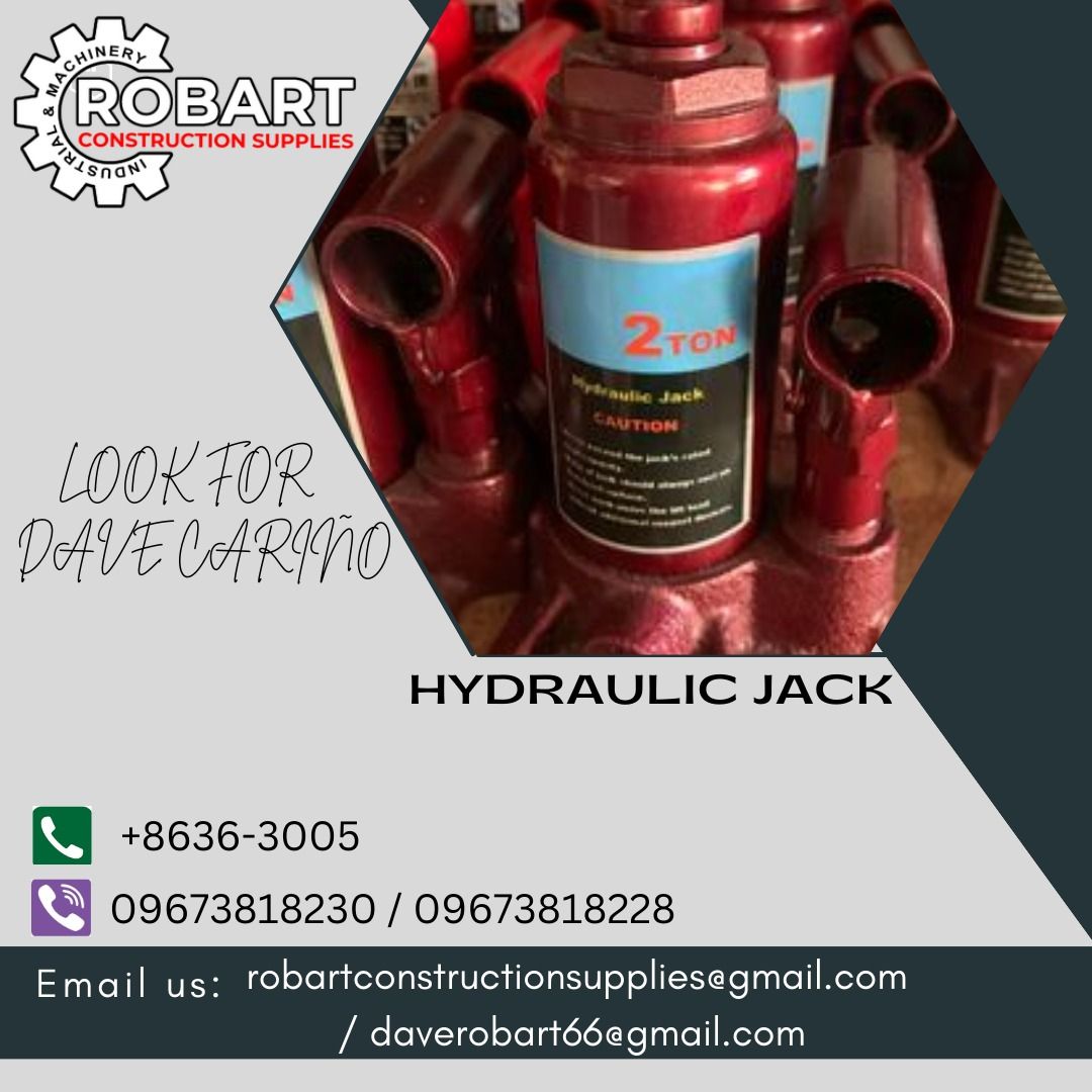 HYDRAULIC JACK (Category: Construction Tools & Equipment) located in Caloocan City. Submitted by gabo. (Listing ID 1304669265, Image 1). Description: SALE❗ ❗ ❗ SALE❗ ❗ ❗ SALE❗ ❗ ❗ LOOK FOR: Dave T. Cariño 0 9 6 7 3 8 1 8 2 2 8 / 0 9 6 7 3 8 1 8 2 3 0 7 7 4 6-6 1 4 8 / 7 0 0 2- 2 8 7 2 / 8 6 3 6-3 0 0 5 𝑹𝑶𝑩𝑨𝑹𝑻 𝑪𝑶𝑵𝑺𝑻𝑹𝑼𝑪𝑻𝑰𝑶𝑵 𝑺𝑼𝑷𝑷𝑳𝑰𝑬𝑺 📍S&L BUILDING, 1ST & 2ND FLOOR, 1405 YUSECO ST, STA CRUZ, MANILA SEND US MESSAGE FOR INQUI