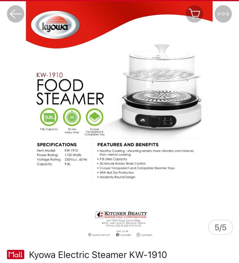 Kyowa Electric Steamer (Category: Other Kitchen Appliances) located in Pasig City. Submitted by lhenski27 (Listing ID 1304716168, Image 3). Description: .