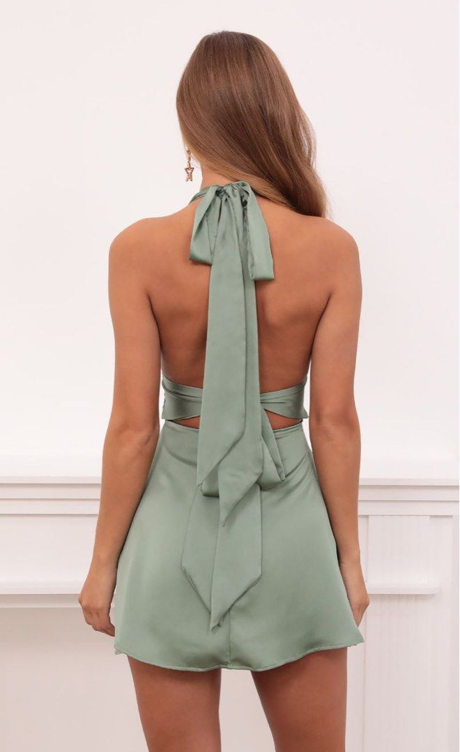 Lucy in the Sky Waverly Satin Dress in Sage Size S US Size 2 Women s Fashion Dresses Sets Dresses on Carousell