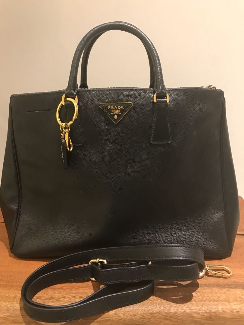 Prada BN2274 Saffiano Lux Nero Double Zip Medium Tote with Strap