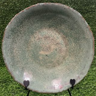 S6 Vintage Stoneware Handmade Green Glaze Serving Plate Bowl with Engrave Signature Markings 10” x 1.5” inches - P250.00