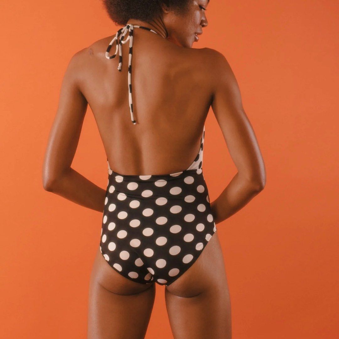 Wear Sandy Cheeks Black and White Polka Dot One Piece Swimsuit Swimwear