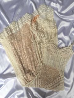 ( SOLD ) 🤍 Cream White Dainty Fairycore Corset Lace Cream Maxi Dress