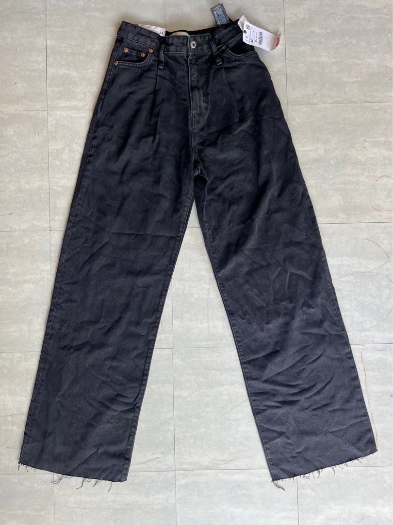 ZARA CAIA WIDE LEG IN SKY BLACK Women s Fashion Bottoms Jeans on Carousell