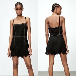 Zara Topstitched Playsuit Jumpsuit Romper Black