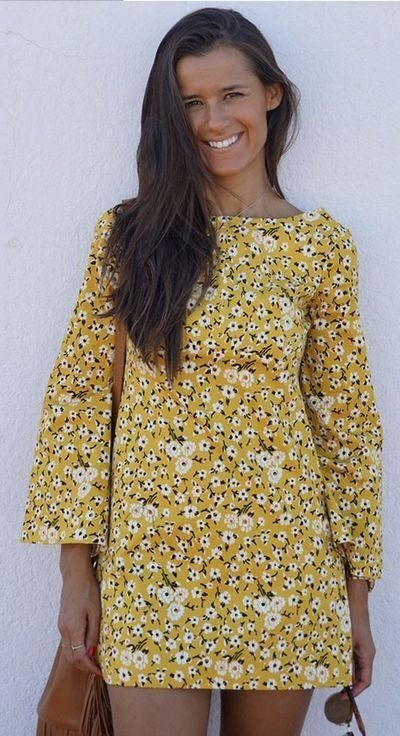 Zara Trafaluc Yellow Floral Bell Sleeve Mini Dress Size Size XS Women s Fashion Dresses Sets Dresses on Carousell