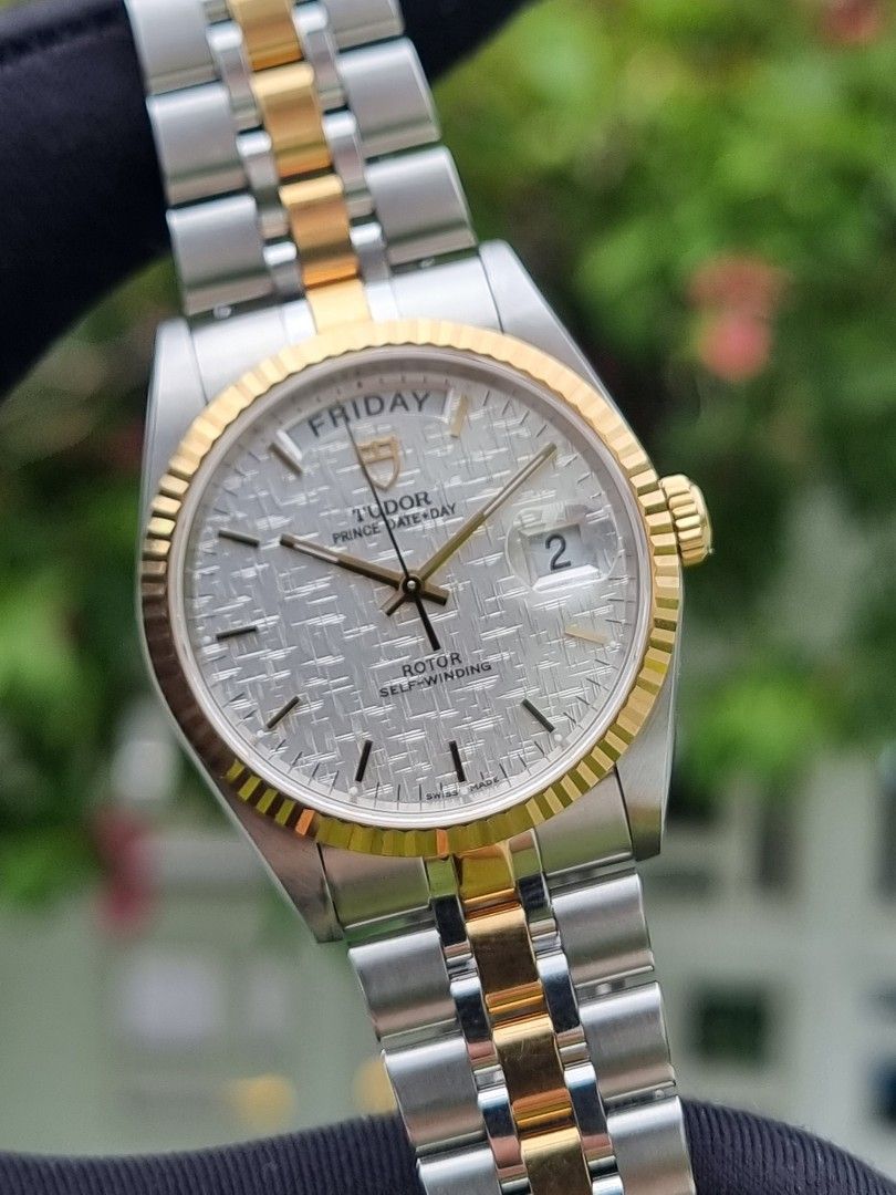 2020 TUDOR 76213 DAY DATE HALF YELLOW GOLD WHITE LINEN DIAL 76213 0019 M76213 0019