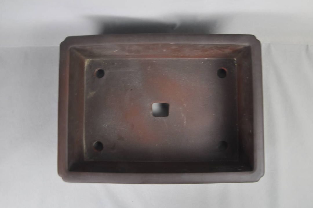 千克苑】長方形紫砂古盆器 中国・宜興（ぎこう）の初期作品 書法彫刻