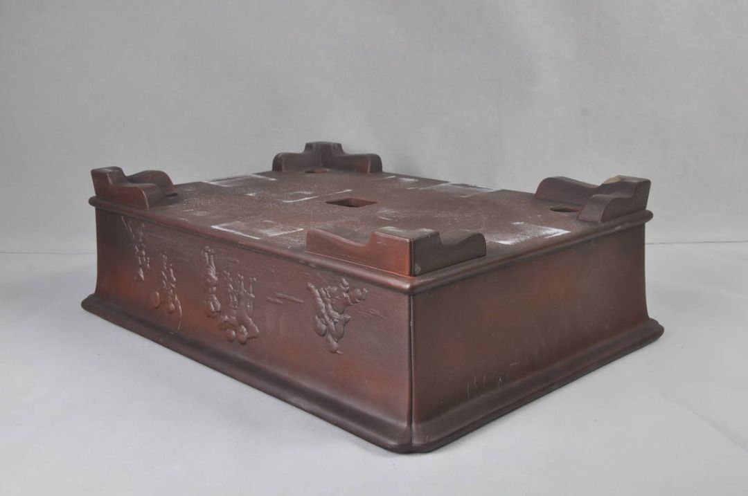 【千克苑】長方形紫砂古盆器　中国・宜興（ぎこう）の初期作品　書法彫刻入り　盆栽鉢 千克苑】長方形紫砂古盆器 中国・宜興（ぎこう）の初期作品 書法彫刻入り