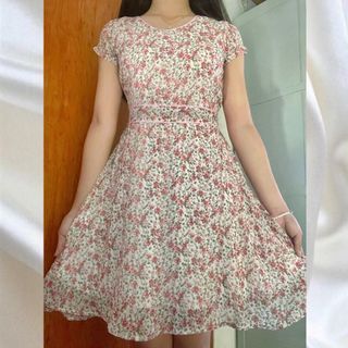 ⋆˚࿔ white pink classy n coquette floral mini dress 𝜗𝜚˚⋆