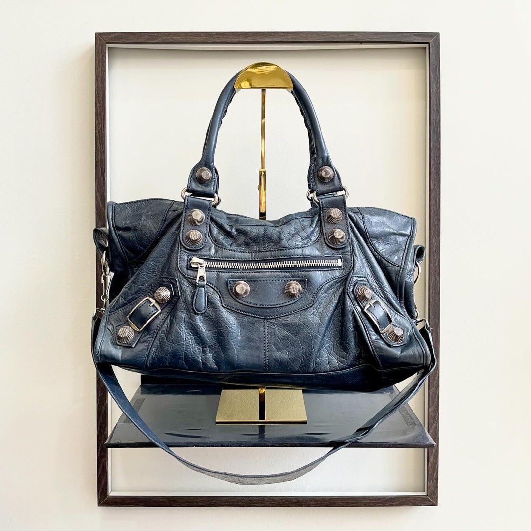 Balenciaga Dark Blue Giant City Stud Shoulder Bag, Luxury, Bags