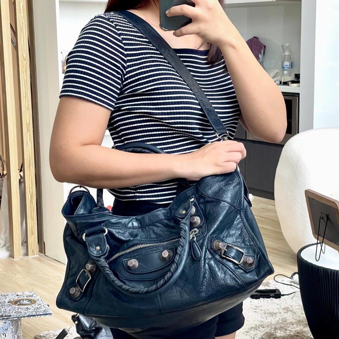 Balenciaga Dark Blue Giant City Stud Shoulder Bag