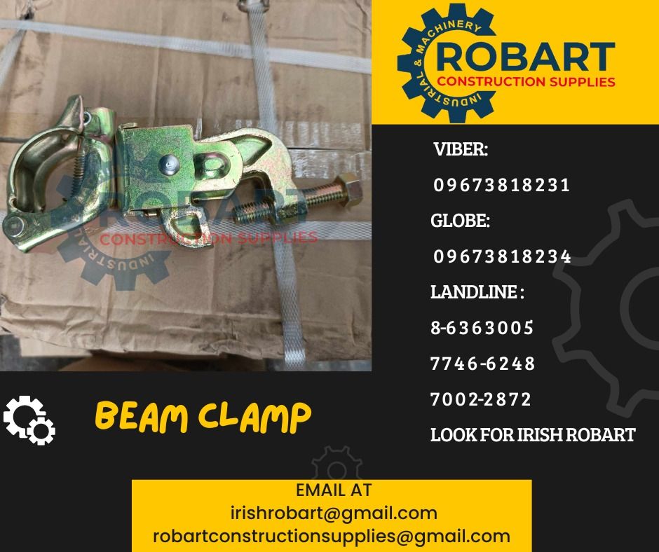Beam Clamp (Category: Construction Tools & Equipment) located in Manila. Submitted by irishrobart_22 (Listing ID 1304814090, Image 1). Description: Beam Clamp Size: 1 1/2 Swivel Type SEND US MESSAGE FOR INQUIRIES ‼️‼️ LOOK FOR IRISH ROBART VBR : 0 9 6 7 3 8 1 8 2 3 1/ 0 9 6 7 3 8 1 8 2 3 4 LANDLINE 8-6 3 6 3 0 0 5 / 7 7 4 6 -6 2 4 / 7 0 0 2-2 8 7 2 GMAIL: I R I S H R O B A R T @ G M A I L . C O M Office Address: 1405 Yuseco St. Sta Cruz Manila 𝑹