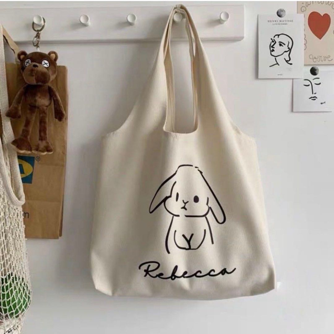 Cute Bunny Canvas Tote Bag Women s Fashion Bags Wallets Tote Bags on Carousell
