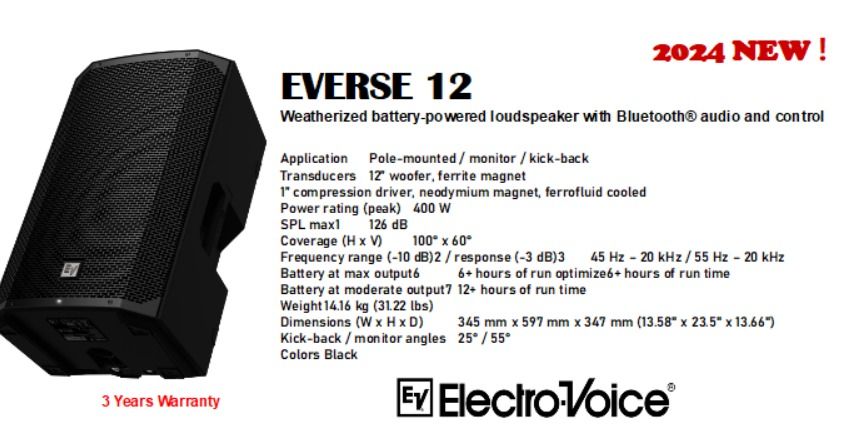EV Everse12 weatherized 12 inch powered speaker per pc