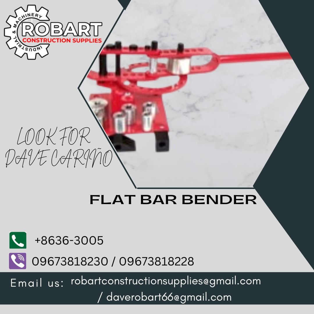 FLAT BAR BENDER (Category: Construction Tools & Equipment) located in Caloocan City. Submitted by gabo. (Listing ID 1304876872, Image 1). Description: SALE❗ ❗ ❗ SALE❗ ❗ ❗ SALE❗ ❗ ❗ LOOK FOR: Dave T. Cariño 0 9 6 7 3 8 1 8 2 2 8 / 0 9 6 7 3 8 1 8 2 3 0 7 7 4 6-6 1 4 8 / 7 0 0 2- 2 8 7 2 / 8 6 3 6-3 0 0 5 𝑹𝑶𝑩𝑨𝑹𝑻 𝑪𝑶𝑵𝑺𝑻𝑹𝑼𝑪𝑻𝑰𝑶𝑵 𝑺𝑼𝑷𝑷𝑳𝑰𝑬𝑺 📍S&L BUILDING, 1ST & 2ND FLOOR, 1405 YUSECO ST, STA CRUZ, MANILA SEND US MESSAGE FOR INQU