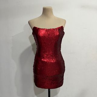 FOR RENT: red sequin mini corset dress