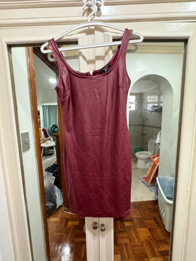 red leather zara dress Ruffled Detailing Women Red Leather Dress XS / Red