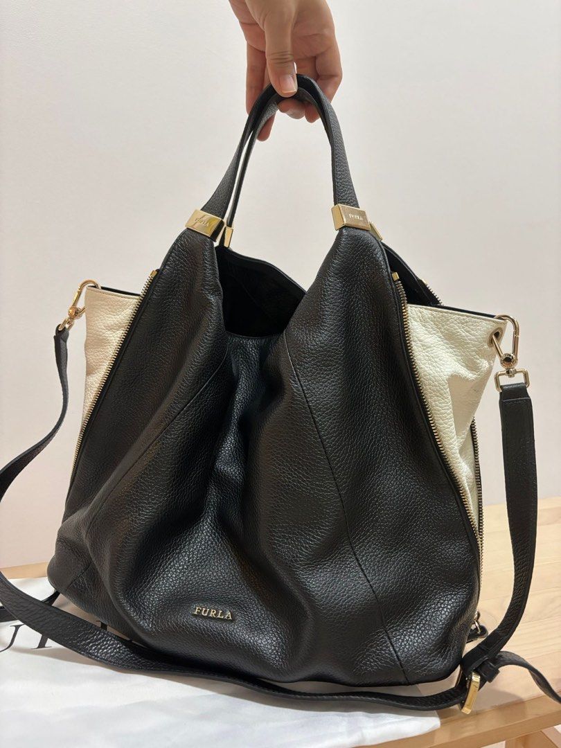 Furla Black Leather Elizabeth Zip Hobo Luxury Bags Wallets on Carousell