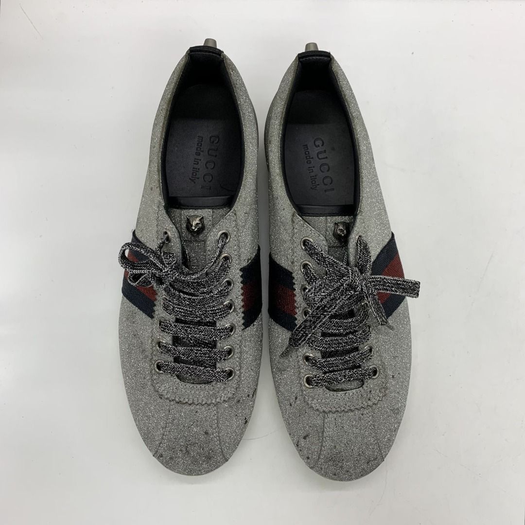 GUCCI 414684 SILVER ACE GLITTERES SIZE 7.5 SNEAKERS 247022072 WE