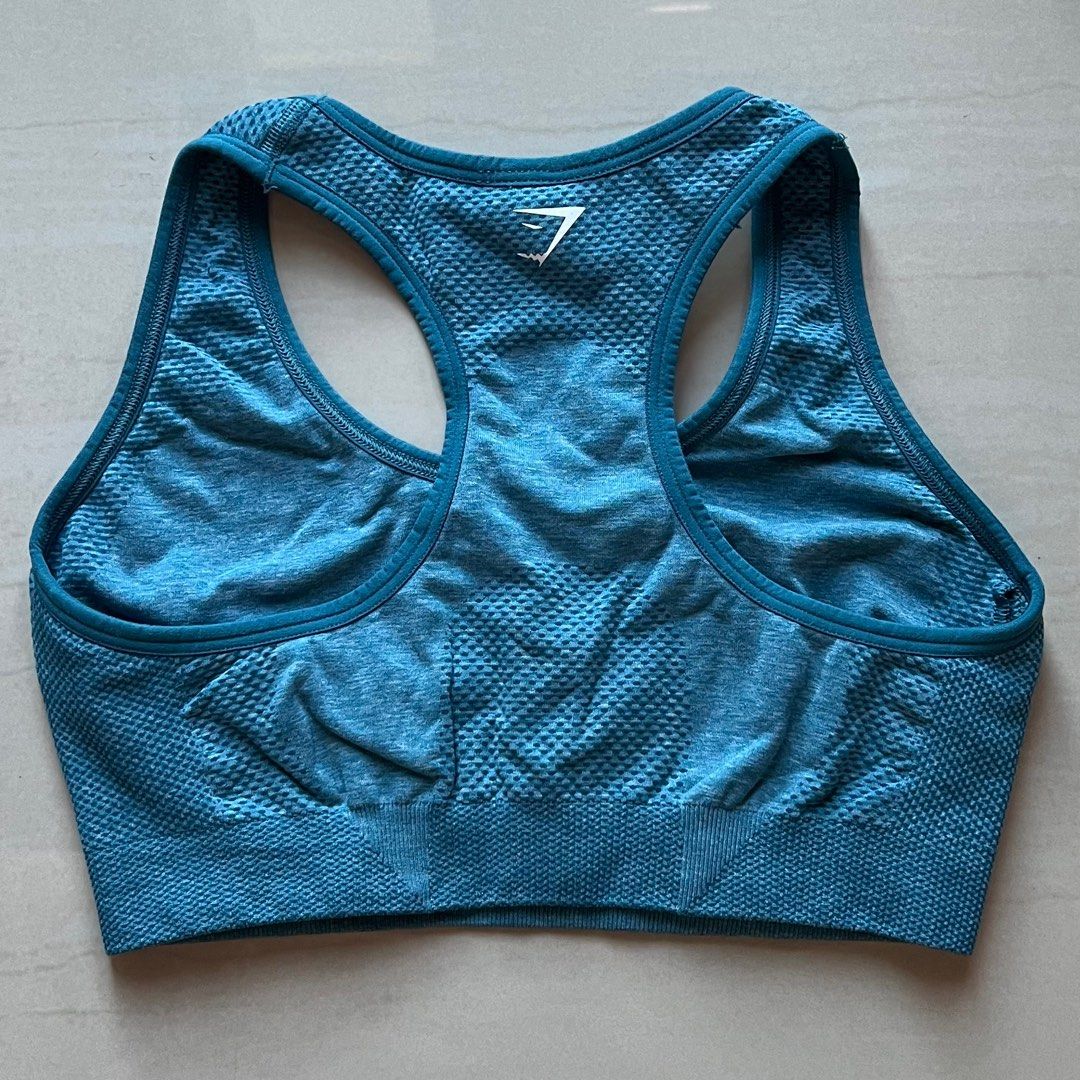 Gymshark blue sports bra (Category: Activewear) located in Manila. Submitted by dndmedstudent (Listing ID 1304879265, Image 2). Description: Size small Rarely used Logo intact Rfs declutterring .